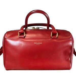 SAINT LAURENT Red Leather 2way YSL Classic Baby Duffle Bag